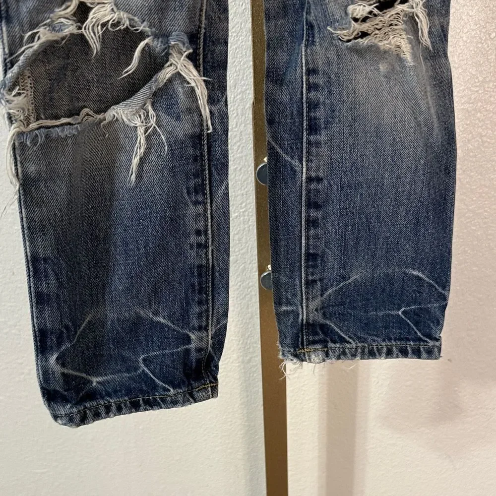 GAP Men's Blue Distressed Jeans with Skull Patch